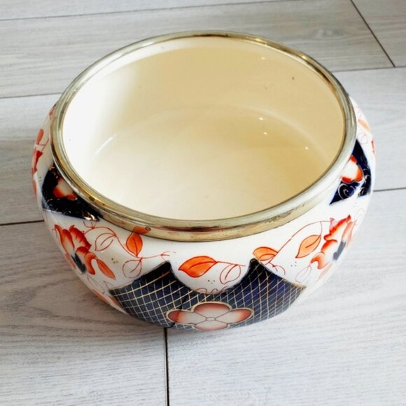Antique Imari Silver Plated Porcelain Shabby Salad Bowl by HRS & Co England - Picture 3 of 8